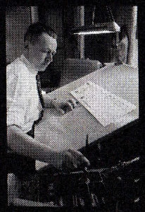 Charles Schulz at his drawing board, 1950s