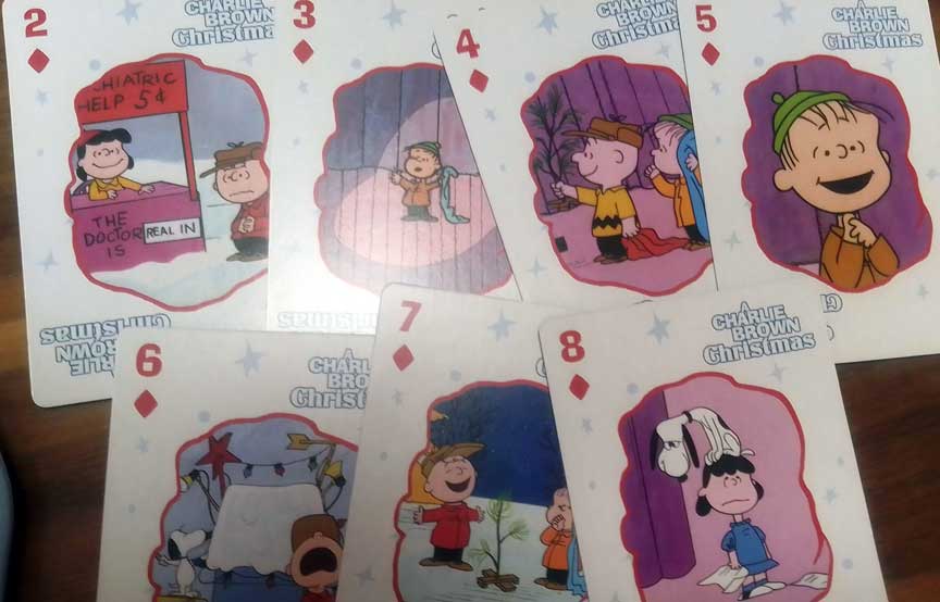 Playing cards with pictures from A Charlie Brown Christmas